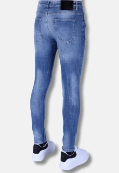 Stonewashed Ripped Jeans Heren - Slim Fit -1098- Blauw