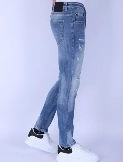 Stonewashed Ripped Jeans Heren - Slim Fit -1098- Blauw