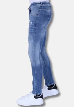 Stonewashed Ripped Jeans Heren - Slim Fit -1098- Blauw