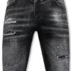 Stonewashed Ripped Short - Slim Fit -1085- Zwart