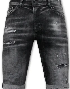 Stonewashed Ripped Short - Slim Fit -1085- Zwart