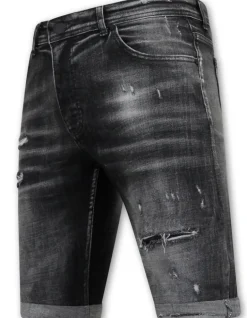 Stonewashed Ripped Short - Slim Fit -1085- Zwart