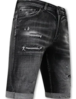 Stonewashed Ripped Short - Slim Fit -1085- Zwart