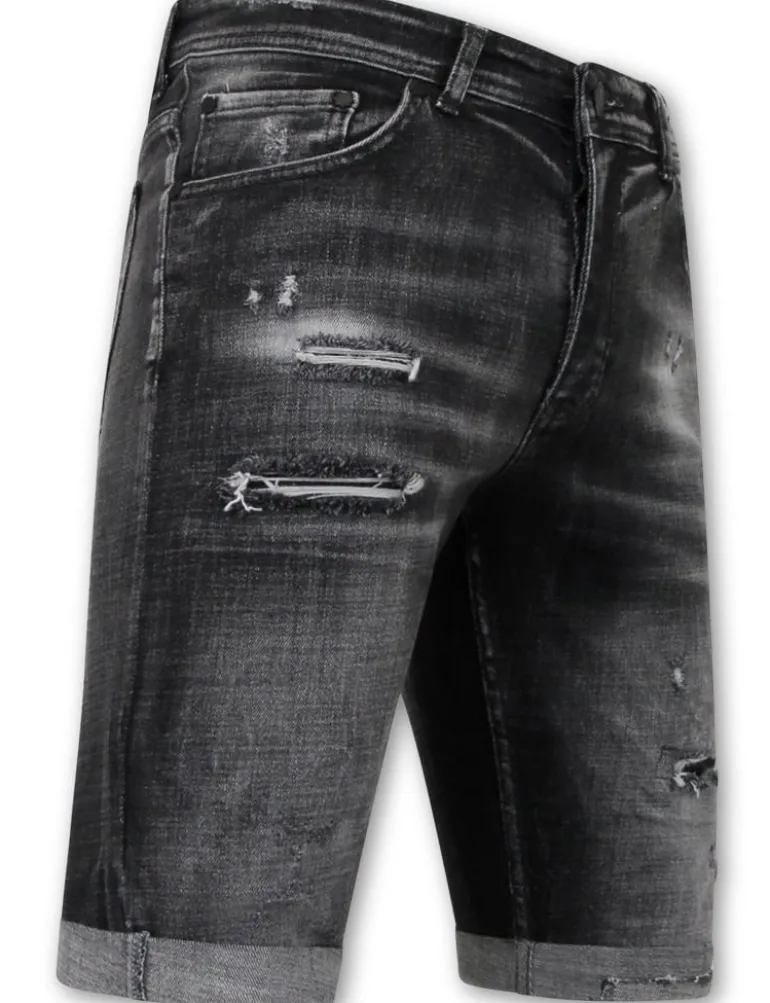 Stonewashed Ripped Short - Slim Fit -1085- Zwart