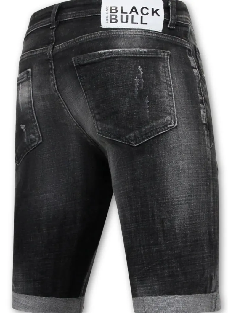 Stonewashed Ripped Short - Slim Fit -1085- Zwart