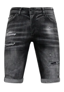 Stonewashed Ripped Short - Slim Fit -1085- Zwart