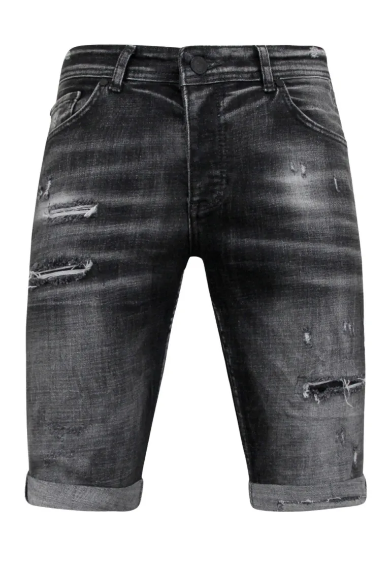 Stonewashed Ripped Short - Slim Fit -1085- Zwart