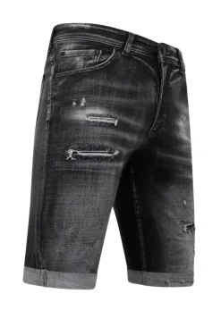 Stonewashed Ripped Short - Slim Fit -1085- Zwart