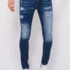 Stretch Denim with Paint Heren - Slim Fit -1074- Blauw
