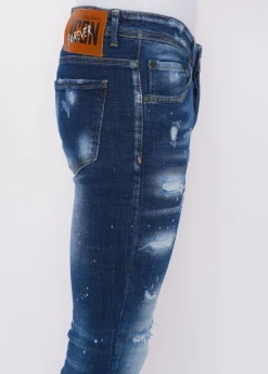 Stretch Denim with Paint Heren - Slim Fit -1074- Blauw