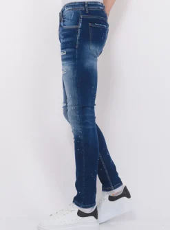 Stretch Denim with Paint Heren - Slim Fit -1074- Blauw