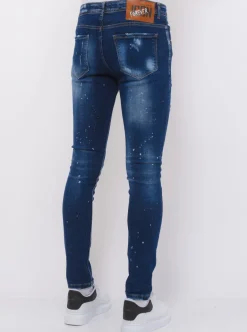 Stretch Denim with Paint Heren - Slim Fit -1074- Blauw