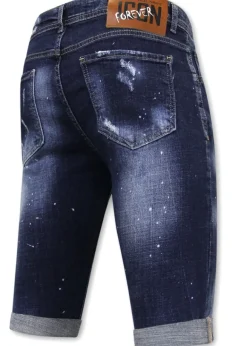 Stretch Short with Paint Splash - Slim Fit -1074- Blauw