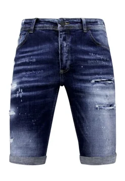 Stretch Short with Paint Splash - Slim Fit -1074- Blauw