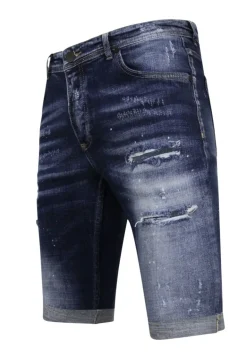 Stretch Short with Paint Splash - Slim Fit -1074- Blauw