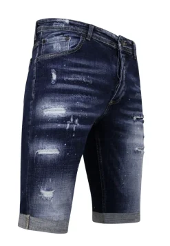 Stretch Short with Paint Splash - Slim Fit -1074- Blauw