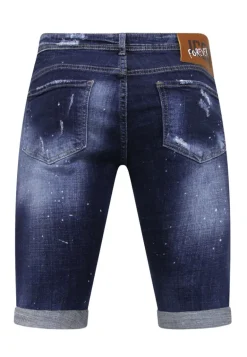 Stretch Short with Paint Splash - Slim Fit -1074- Blauw