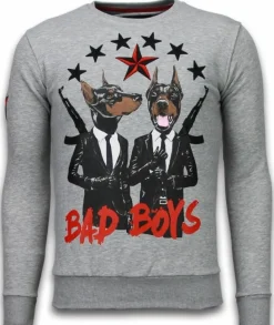 Sweater Heren - Bad Boys Pinscher - Grijs