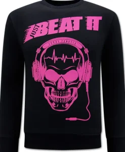 Sweater Heren - Just Beat It Print - Zwart