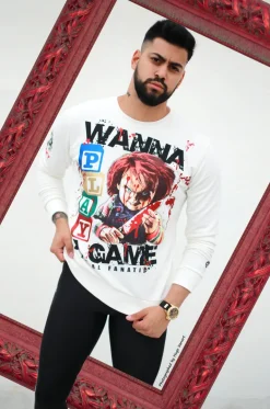 Sweater Heren - Wanna Play a Game - Wit