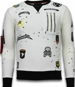 Sweater Heren Borduur - Airborne - Wit