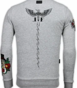 Sweater Heren Borduur - Notorious Tattoo - Grijs