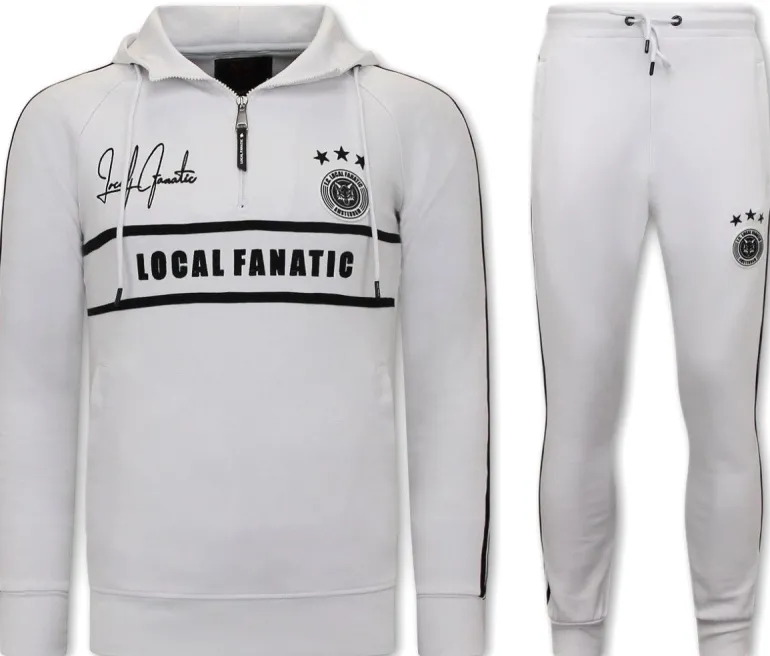 Trainingspak Heren - Double Striped - Wit / Zwart