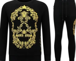 Trainingspak Heren - Golden Skull Embroidery - Zwart