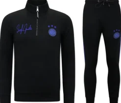 Trainingspak Heren - Hoodless Half Zipper - Zwart / Blauw