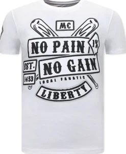 T-shirt Heren - Mc No Pain No Gain 1% - Wit