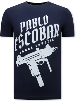 T-shirt Heren - Pablo Escobar Uzi - Blauw
