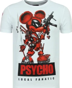 T-shirt Heren - Psycho Mouse - Wit