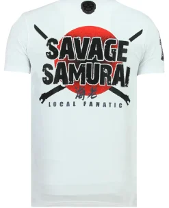 T-shirt Heren - Savage Samurai - Wit