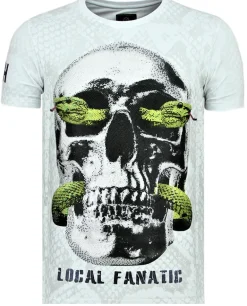 T-shirt Heren - Skull Snake - Wit