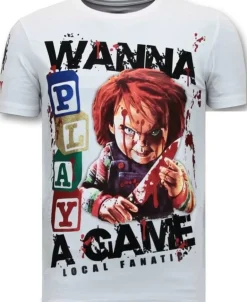 T-shirt Heren - Wanna Play A Game - Wit