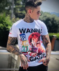 T-shirt Heren - Wanna Play A Game - Wit