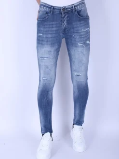 Washed Torn Jeans Heren - Slim Fit -1095- Blauw