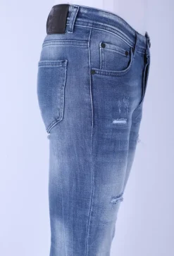 Washed Torn Jeans Heren - Slim Fit -1095- Blauw