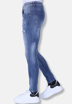 Washed Torn Jeans Heren - Slim Fit -1095- Blauw